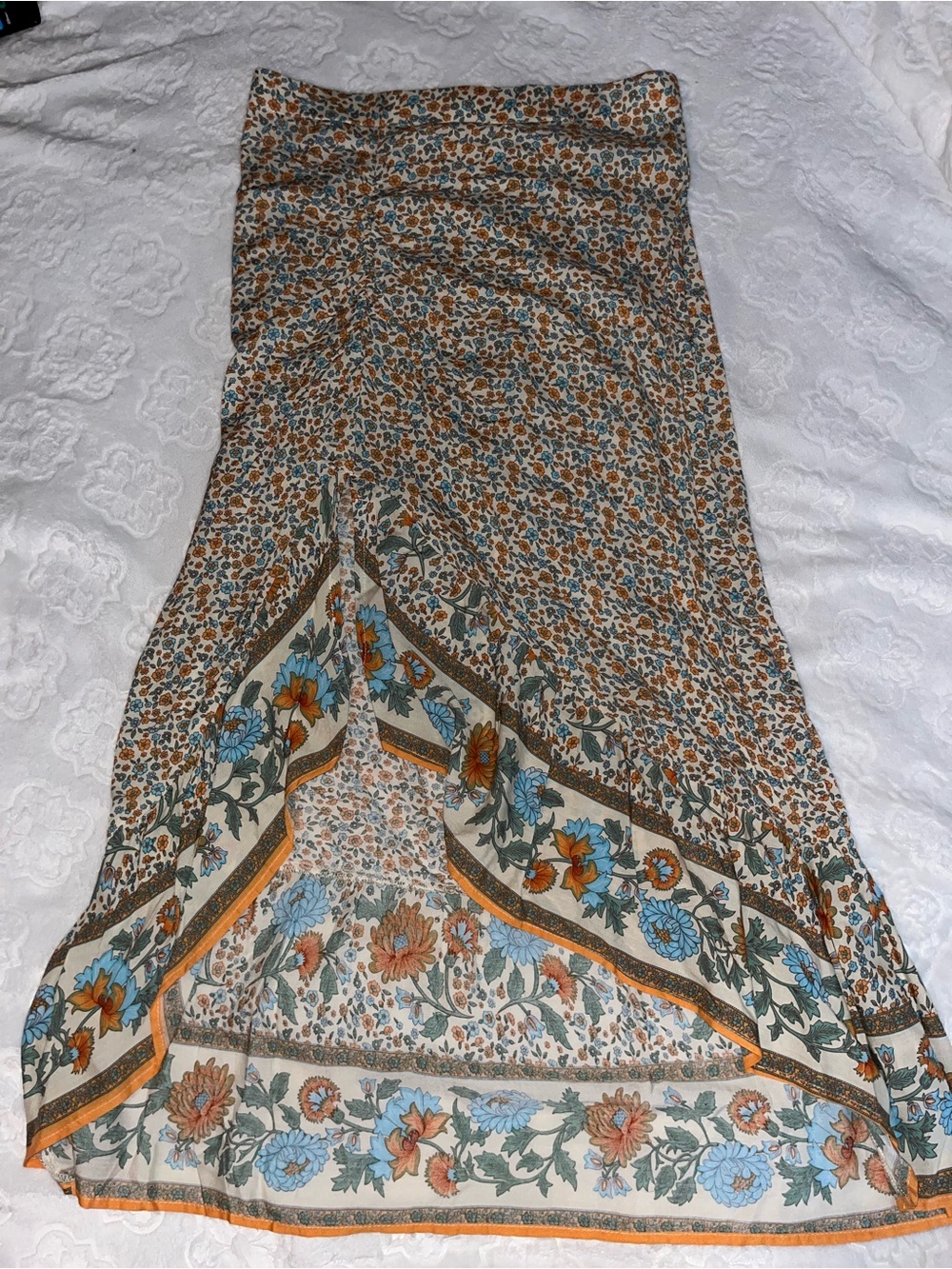 Floral Printed Maxi skirt - Blue, Orange & Cream